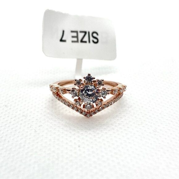SIZE 7 925 Rose Gold Plated Snowflake Wishbone Ring - Picture 4 of 11